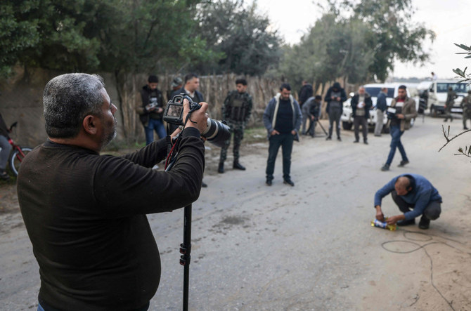 Palestinian actors and crew shoot a scene of the series by local Al-Aqsa TV 