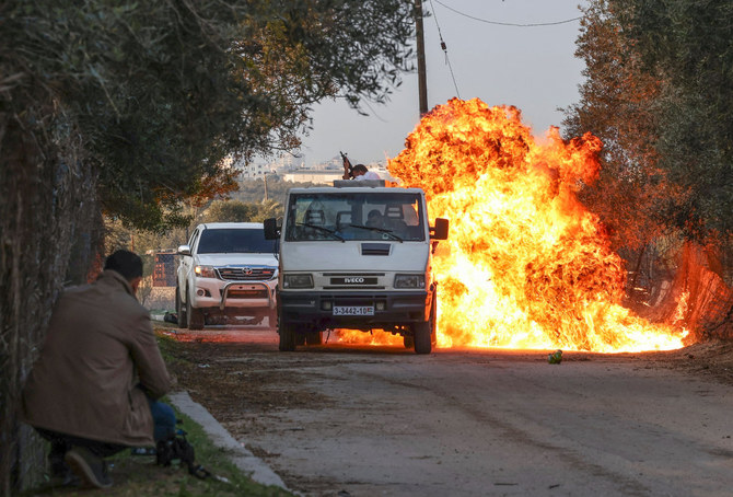 Palestinian actors and crew shoot a scene of the series by local Al-Aqsa TV 