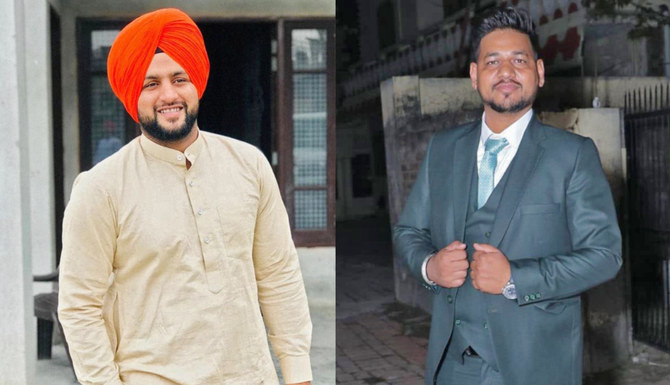 The collage of photos shows Indian nationals Hardeep Singh, left, and Hardev Singh who were killed in the Houthi attack on Jan. 17. (Photo courtesy: Sukhdev Singh and Rajbir Singh)