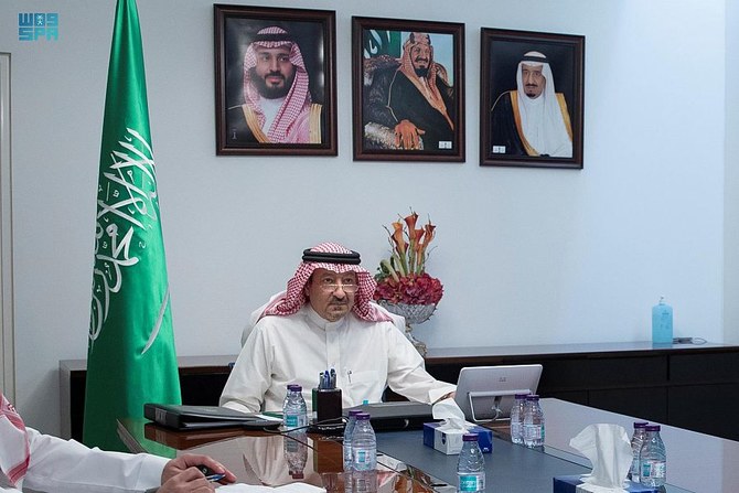 Saudi Deputy Foreign Minister Waleed Al-Khuraiji holds talks with UK Minister of State for the Middle East and North Africa James Cleverly. (SPA)