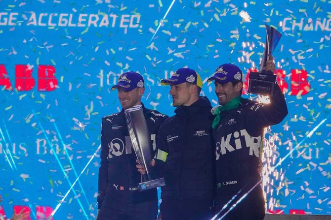 Swiss driver Edoardo Mortara secured his third Formula E win in the second round of the Diriyah E-Prix. (AN Photo/Huda Bashatah)