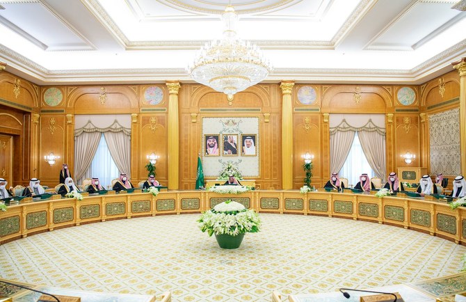 Saudi Arabia’s King Salman chairs a weekly Council of Ministers meeting in Riyadh. (SPA)
