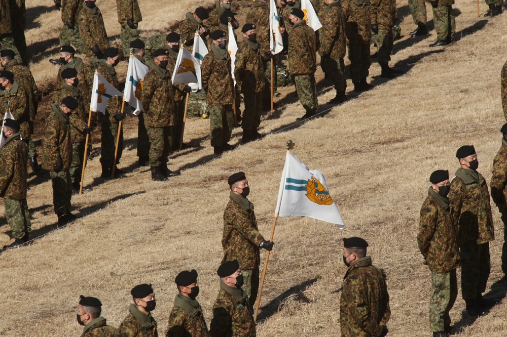 Paratroopers of Japan's First Elite Airborne Brigade put on a joint show of force with the United States at a training camp in Chiba Prefecture near Tokyo. (ANJ/ Pierre Boutier)