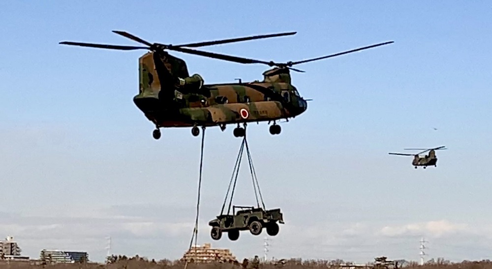 Paratroopers of Japan's First Elite Airborne Brigade put on a joint show of force with the United States at a training camp in Chiba Prefecture near Tokyo. (ANJ/ Pierre Boutier)