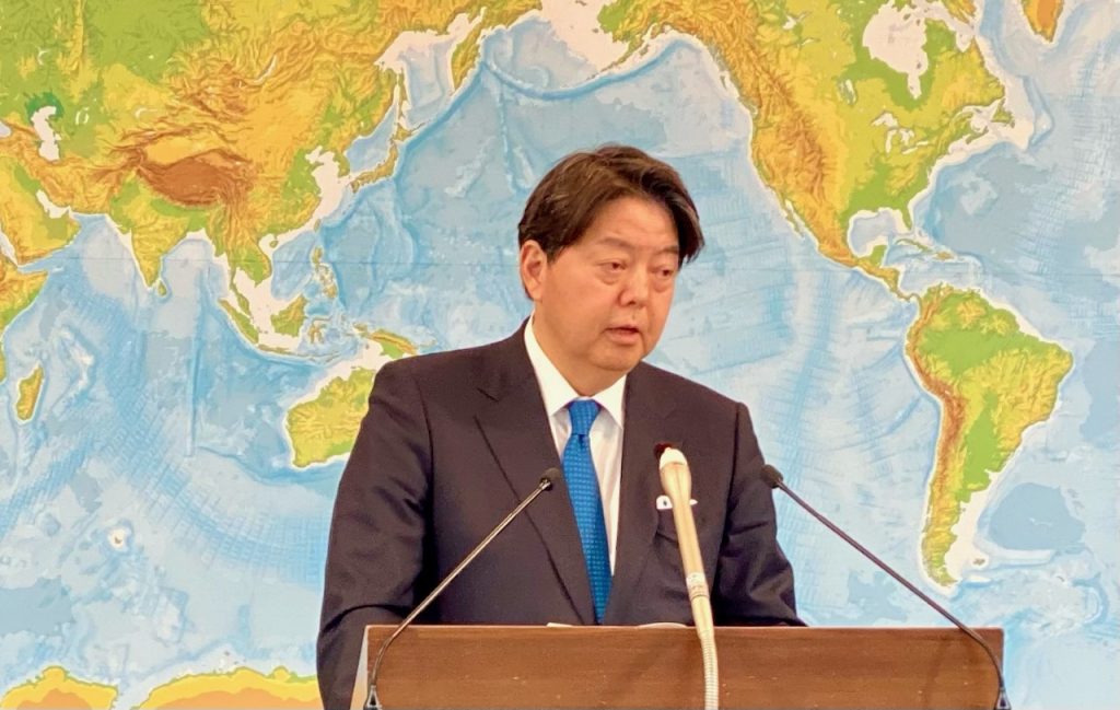 Japan’s Foreign Minister Hayashi speaks at a press conference in Tokyo on Jan. 14. (ANJP)