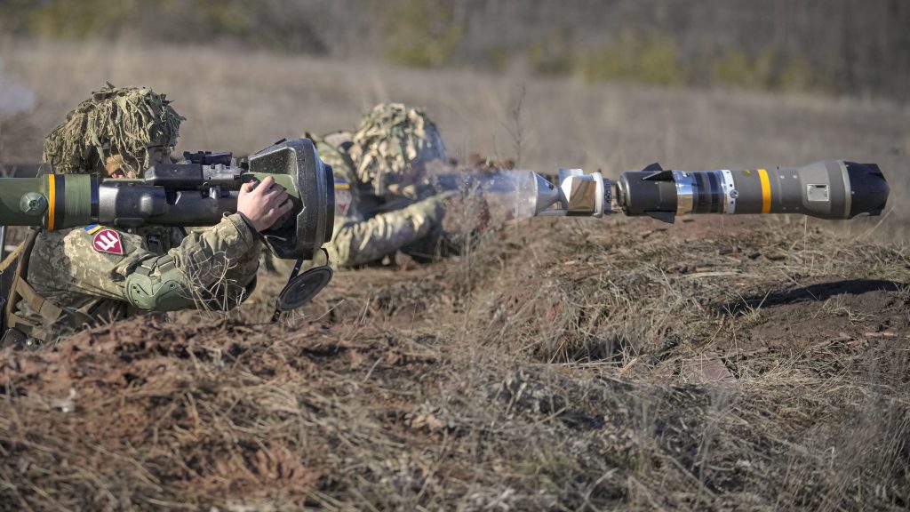 A Ukrainian serviceman fires an NLAW anti-tank weapon during an exercise in the Joint Forces Operation, in the Donetsk region, eastern Ukraine, Feb. 15, 2022. (File photo/AP) 