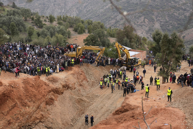 Moroccan authorities and firefighters work to get five-year-old child Rayan out of a well into which he fell after 48 hours earlier, on Thursday in the region of Chefchaouen near the city of Bab Berred. (AP)