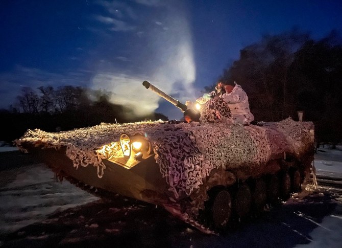 Ukrainian servicemen making 200-kilometres day-night-day march as part of combat training in Chernihiv region on February 12, 2022. (File/AFP)