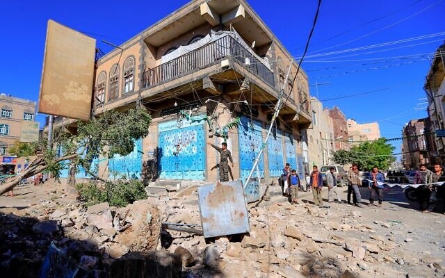 This photo taken on Dec. 24, 2021 shows a building in Sanaa destroyed in an overnight air strike by the Coalition to Restore Legitimacy in Yemen because it was being used by the Houthi militia for hostile operations. (AFP file photo)