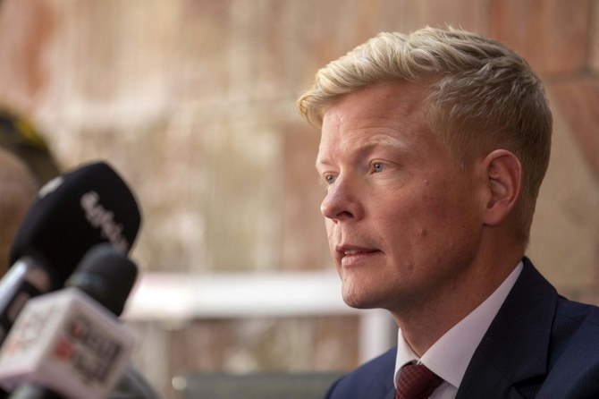 UN special envoy for Yemen Hans Grundberg speaks during a visit to Taiz, Yemen. (File/AFP)