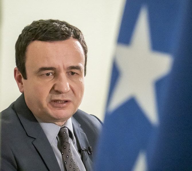 Prime Minister Albin Kurti, seen here in his Pristina office, says Kosovo’s youthful Muslim population makes it a natural ally of countries in the Gulf, most notably Saudi Arabia. (AN Photo/Ziad Alarfaj)