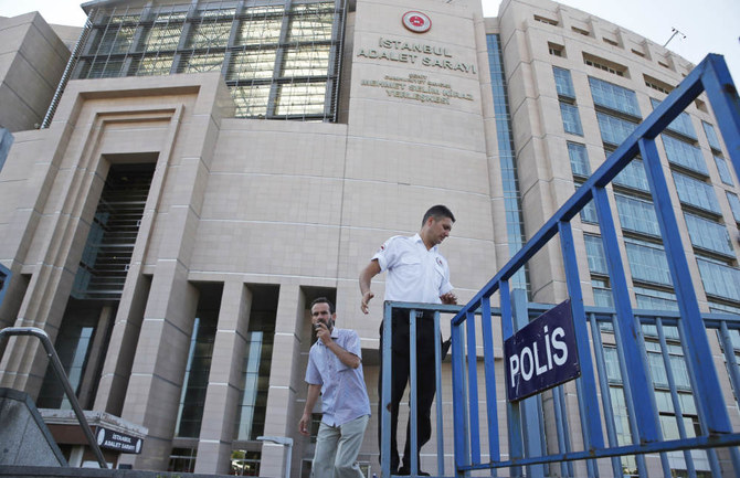 A security guard adjust barriers outside a court in Istanbul. (AP file photo)