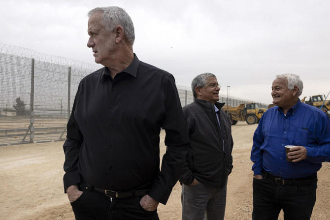 Israeli Defense Minister Benny Gantz (left). Briefing U.S.-Jewish leaders in Jerusalem, Gantz showed photographs of what he described as an Iranian Mohajer UAV in Venezuela. (AP/File)