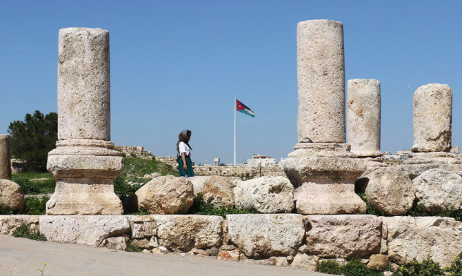 Tourists visit the Amman Citadel in Jordan in 2021. Jordanian and French archaeologists said Tuesday they had found a roughly 9,000-year-old shrine at a remote Neolithic site in Jordan’s eastern desert. (AFP/File )