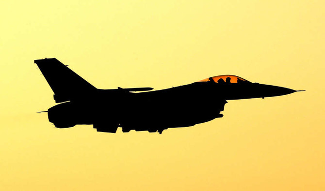 A US F-16 fighter jet takes part in the