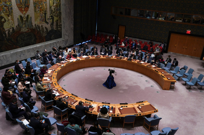 The United Nations Security Council assembles on Feb. 27, 2022, to vote for a rare emergency special session of the 193-member UN General Assembly on Russia's invasion of Ukraine. (REUTERS)