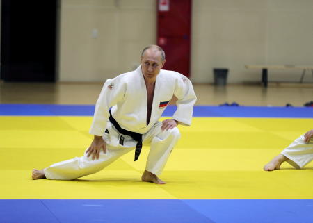 Russian President Vladimir Putin attends a judo training session at the Yug-Sport sport and training complex in the Black sea resort of Sochi, Russia, February 14, 2019. (Reuters)