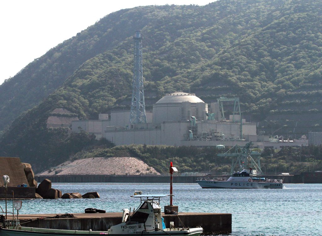 A police boat patrols around the nuclear reactor Monju in Tsuruga, Fukui prefecture. (AFP)