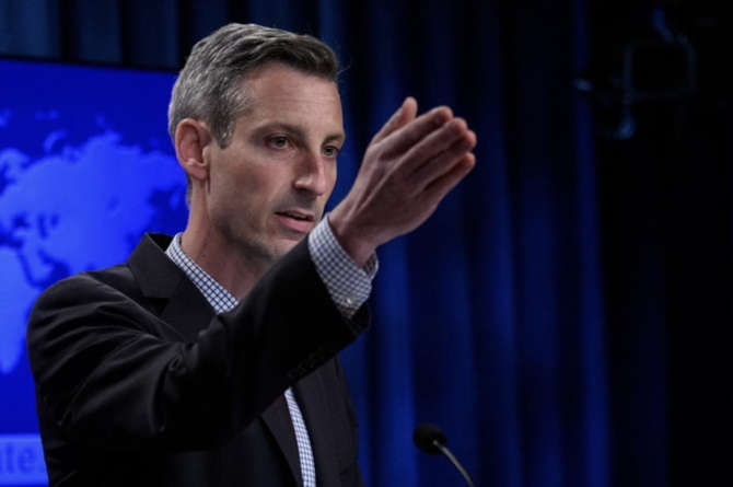 US State Department spokesperson Ned Price speaks at the daily briefing, at the State Department in Washington, DC, US, February 25, 2022. (Reuters)