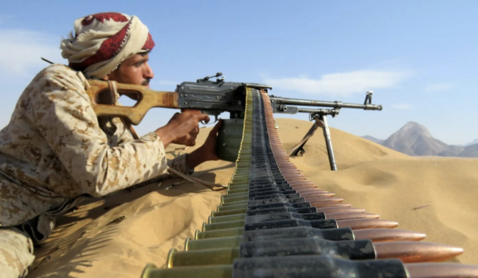 A pro-government fighter in Yemen during fighting with Houthis south of Marib on 10 November, 2021. (AFP)