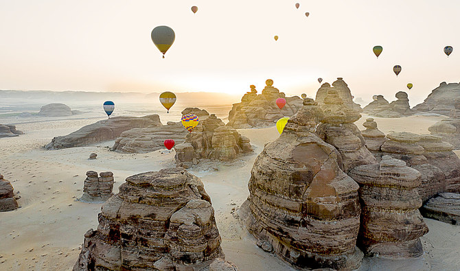 The hot air balloon show is part of the AlUla Skies Festival, which is being organized by Saudia Airlines and runs from Feb. 27 to March 12. (Shutterstock)