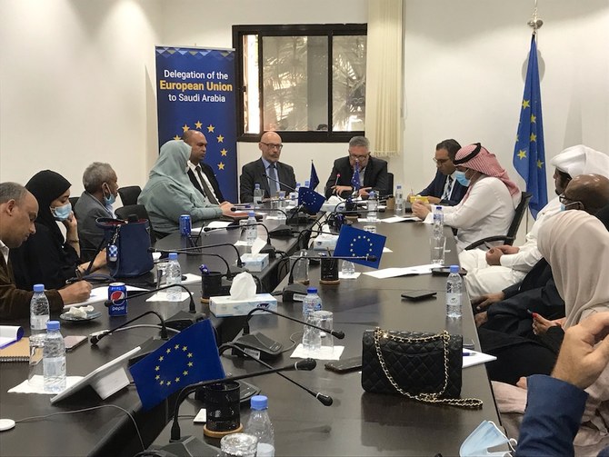 EU ambassador to Saudi Arabia Patrick Simonnet speaking to reporters. (Supplied/EU Office)