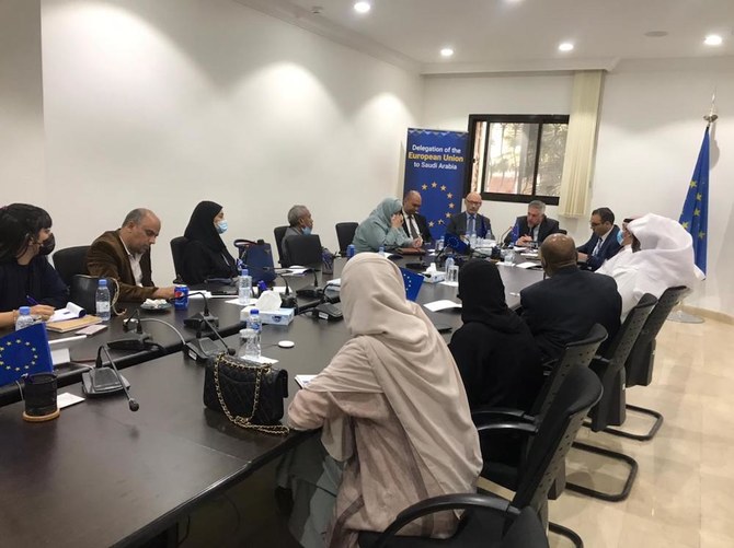 EU ambassador to Saudi Arabia Patrick Simonnet speaking to reporters. (Supplied/EU Office)