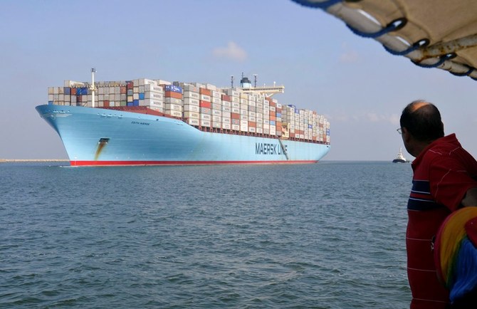 Container ship Edith Maersk crosses the Suez Canal at East Port Said Port. (Reuters)