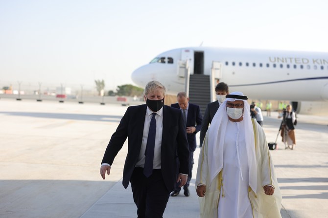 Boris Johnson, the Prime Minister of Britain, arrives in the UAE. (Twitter/@BorisJohnson)