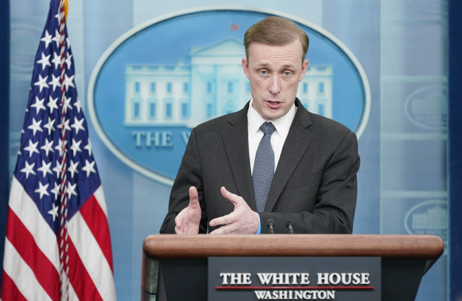 National security adviser Jake Sullivan speaks during a press briefing at the White House, Tuesday, March 22, 2022, in Washington. (AP)