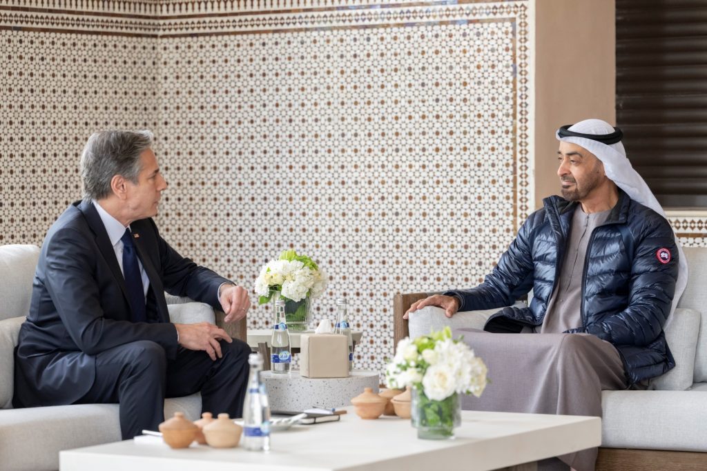 US Secretary of State Antony Blinken meets the Crown Prince of Abu Dhabi Mohamed bin Zayed Al-Nahyan. (WAM)