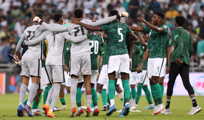 Saudi Arabia players celebrate after the match. (Reuters)