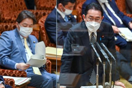 Japan's Prime Minister Fumio Kishida answers questions about the crisis between Russia and Ukraine, during an upper house budget committee session at parliament in Tokyo on March 2, 2022. (AFP)