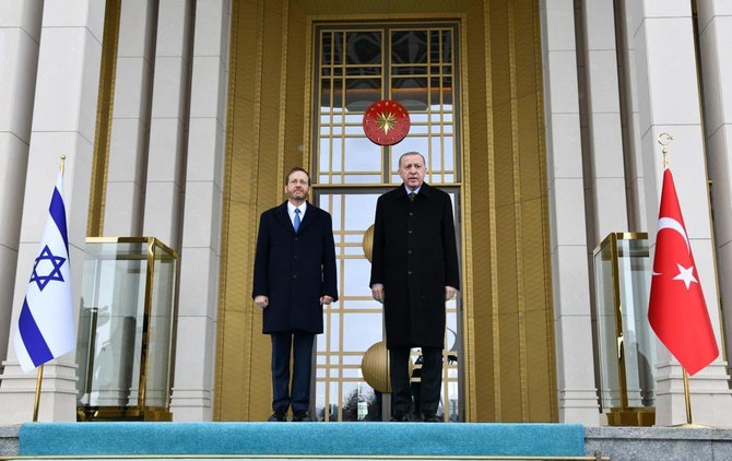 Israeli President Isaac Herzog arrived at the Turkish presidential palace in the capital Ankara as light snow began to fall. (@Isaac_Herzog/ GPO)