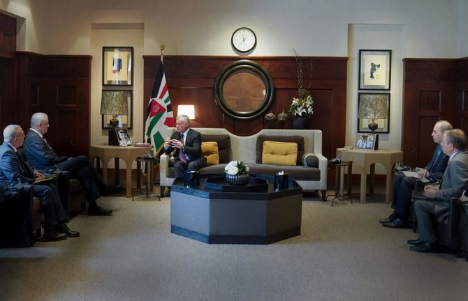 Jordan's King Abdullah II meets with the Israeli Defence Minister Benny Gantz in Amman, Jordan March 29, 2022. (Reuters)
