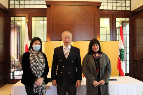 Japan’s Ambassador to Lebanon Takeshi Okubo (L) and Manal Said, General Secretary of the Union of Progressive Women (R). (Supplied)
