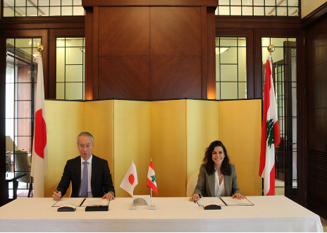 Japan’s Ambassador to Lebanon Takeshi Okubo and the President of Embrace Mia Atoui. (Supplied)