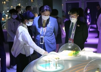 Japan Foreign Minister Hayashi at the Japan Pavilion, on March 20, 2022. (Supplied)