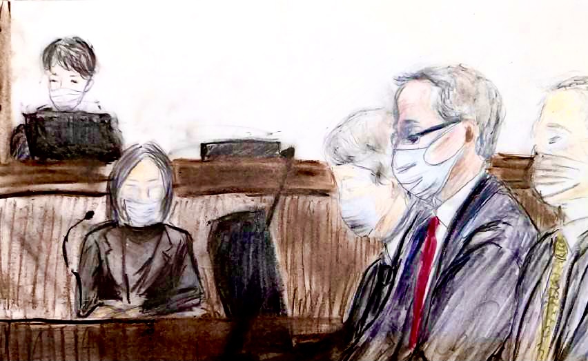 A file sketch of Greg Kelly at one of his trial sessions held at Tokyo District Court. (ANJ/ Tamaki Hosokawa) 