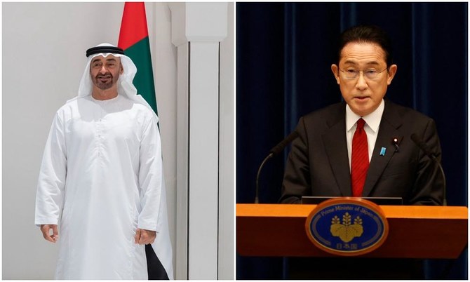Abu Dhabi’s Crown Prince Sheikh Mohammed bin Zayed Al-Nahyan spoke to Japan’s Prime Minister Fumio Kishida on Tuesday. (File/@MohamedBinZayed/AFP)