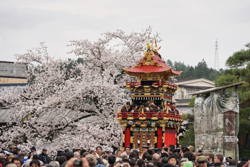 For more seasonal festivities, visitors in Japan can attend the Takayama Spring Festival, held annually on April 15 and 16 in Takayama, Gifu Prefecture, to observe the traditional yatai float where karakuri, otherwise known as dancing dolls, perform. (Shutterstock)
