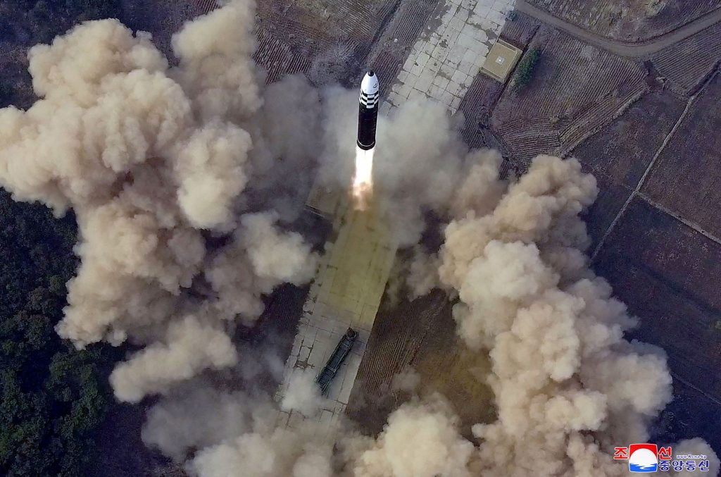 This file picture released from North Korea's official Korean Central News Agency (KCNA) on March 25, 2022 shows the test launch of a new type inter-continental ballistic missile (ICBM) by North Korea's strategic forces at an undisclosed location in North Korea.(File photo/AFP)
