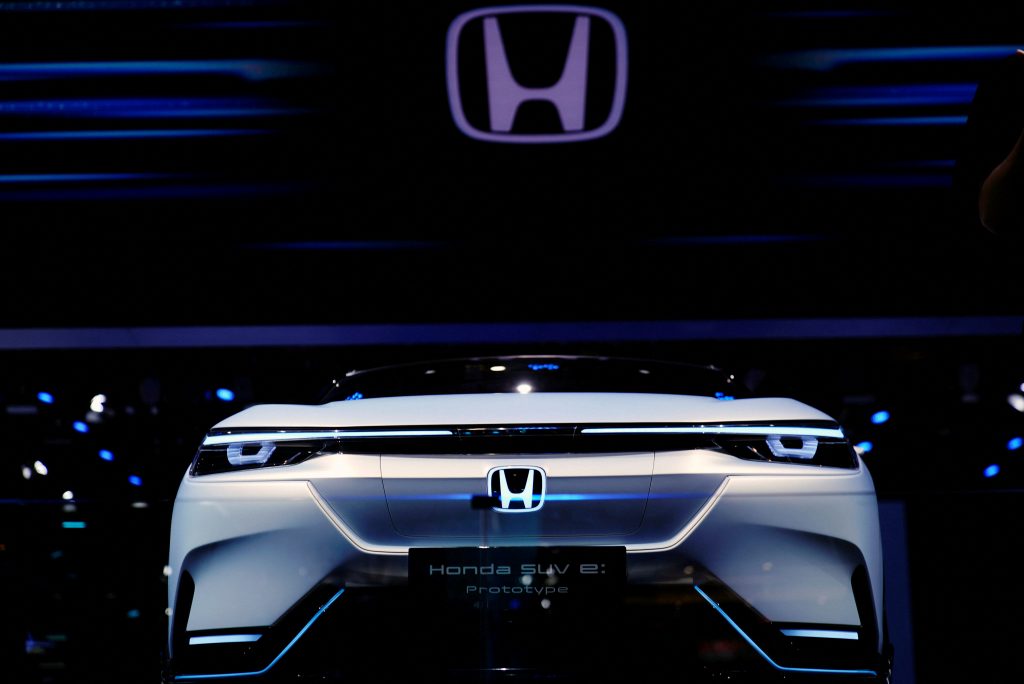 A Honda SUV e:Prototype electric vehicle (EV) is seen displayed during a media day for the Auto Shanghai show in Shanghai, China April. 20, 2021. (File/Reuters)