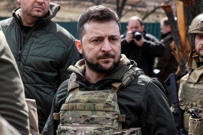 Ukraine’s President Volodymyr Zelensky said on April 3, 2022 the Russian leadership was responsible for civilian killings in Bucha, outside Kyiv. (RONALDO SCHEMIDT/ AFP)