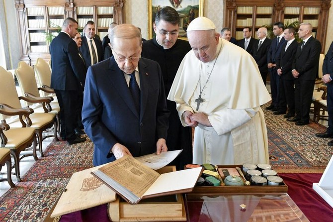 Lebanese president Michel Aoun said on Tuesday he has been informed by the Vatican envoy that Pope Francis will visit Lebanon in June. (File/AFP)
