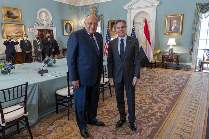 US Secretary of State Antony Blinken meets with Egyptian Foreign Minister Sameh Shoukry in Washington. (Twitter/@SecBlinken)