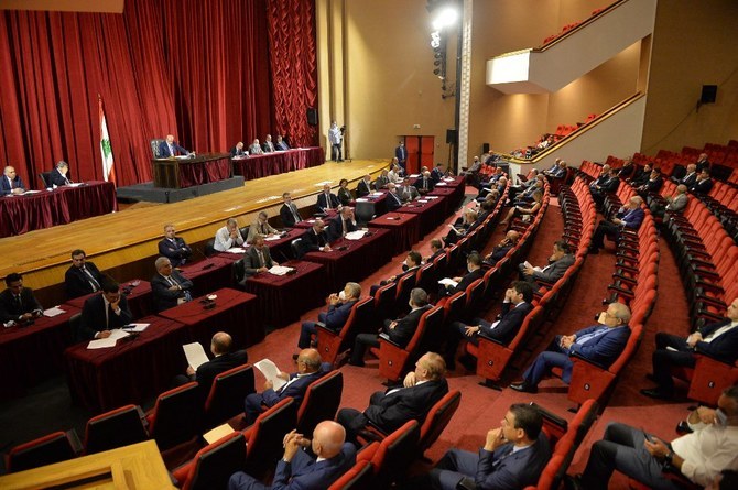 The Lebanese parliament’s session was adjourned on Wednesday after protesting depositors threw stones at deputies and insulted them for continuing to discuss the capital control bill. (AFP/File)