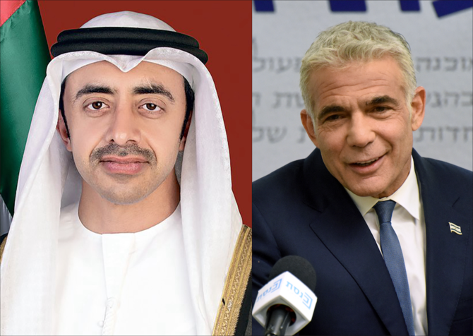 UAE Minister of Foreign Affairs and International Cooperation Sheikh Abdullah bin Zayed held a phone call with his Israeli counterpart Yair Lapid. (File/WAM/AFP)