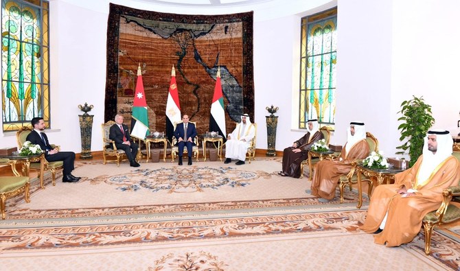 The king of Jordan, the Abu Dhabi crown prince and the Egyptian president met in Cairo on Monday. (Supplied)