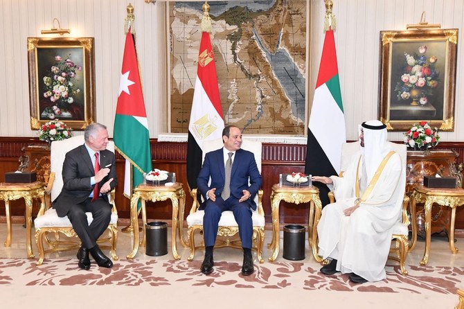 The king of Jordan, the Abu Dhabi crown prince and the Egyptian president met in Cairo on Monday. (Supplied)